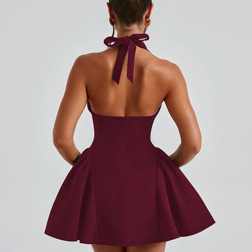 Load image into Gallery viewer, Deep V Neck Backless Sexy Mini Dress For Women Elegant Halter Sleeveless High Waist A-line Pleated Club Party Dress
