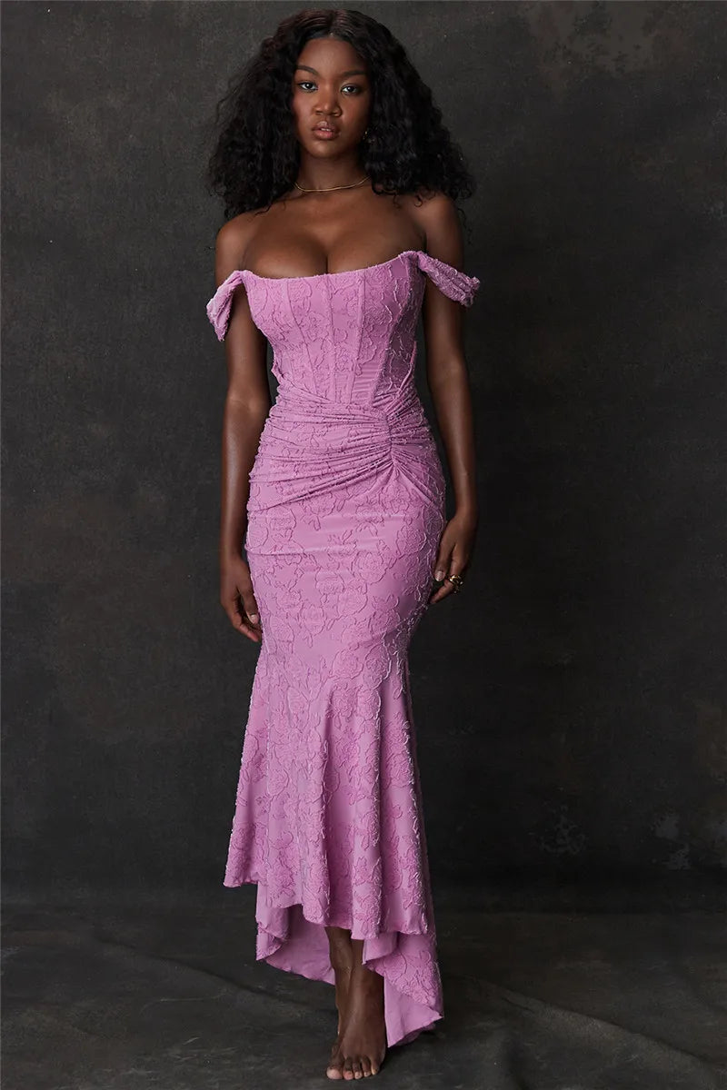 Off-shoulder Backless Sexy Evening Dress For Women Purple Sleeveless Strapless Ruched Bodycon Club Party Dress
