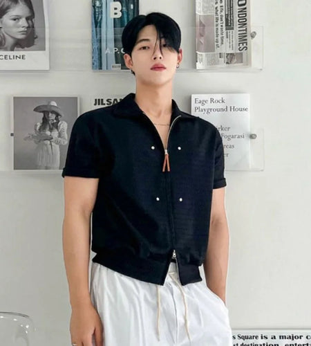 Men's Shirts Short Sleeve Shirt New Summer Loose Solid Color Design Korean Turn-down Collar Niche Trendy Male Top 9W1624