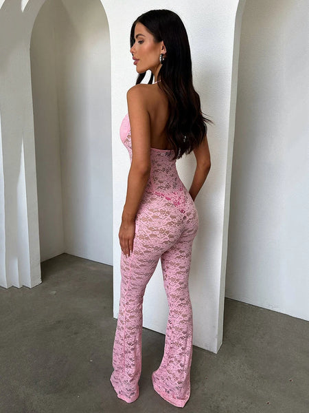 Sexy Lace Hollow Out Jumpsuit for Women, Backless, Tight, Transparent, Slim Fit, Nightclub, Party, Nightclub, 2024