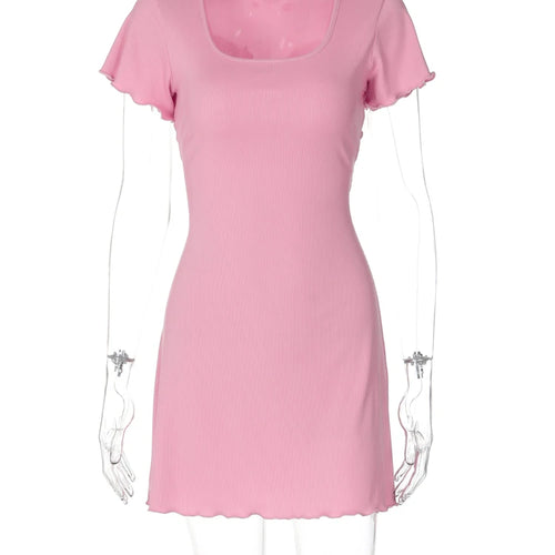 Load image into Gallery viewer, Elegant Solid Square Collar Short Sleeve Lace Up Ruffles Sexy Mini Dress Summer Women Outfit Birthday Party Festival
