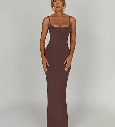 Spaghetti Strap Backless Bodycon Maxi Dress Women Autumn New Thickened Fabric Sleeveless Club Party Sexy Long Dress