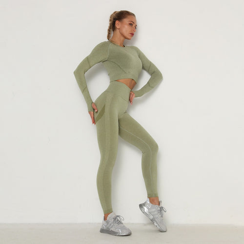 Load image into Gallery viewer, Yoga suit Seamless Long sleeve female Crop Top High Waist Vitality Quick Dry Peach Hip Leggings gym workout clothes
