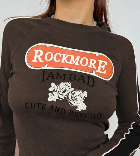 Vintage Stripe Spliced Autumn T-shirt Female Letter Printed Sweat Pullover Tops Grunge Y2K Clothes 2000s Autumn Tees