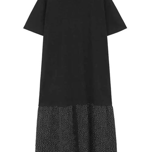 Load image into Gallery viewer, Women Gray Color-block Dot Big Size Long Elegant Dress New Round Neck Short Sleeve Fashion Spring Summer 2025  1DH6007
