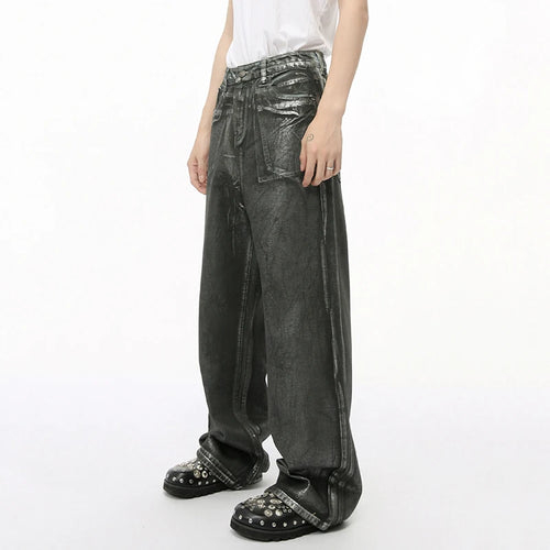 Load image into Gallery viewer, High Street Men&#39;s Denim Pants Glossy Washed Worn-out Trousers Loose Straight Wide Leg Male Jeans Personality Menwear 9C7211
