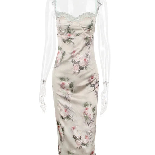 Load image into Gallery viewer, Spaghetti Strap Lace Print Midi Dress For Women Robe Strapless Backless High Waist Bodycon Club Party Long Dress
