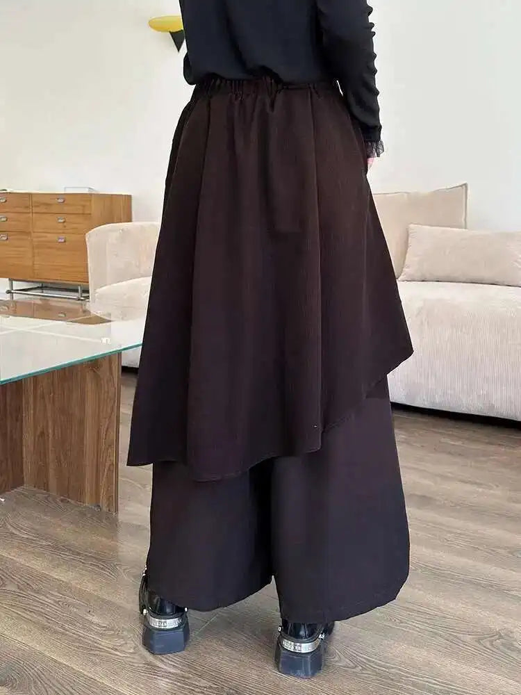 High Elastic Waist Black Irregular Spliced Long Wide Leg Pants New Trousers Women Fashion Tide Spring Autumn 2025 1DH8326