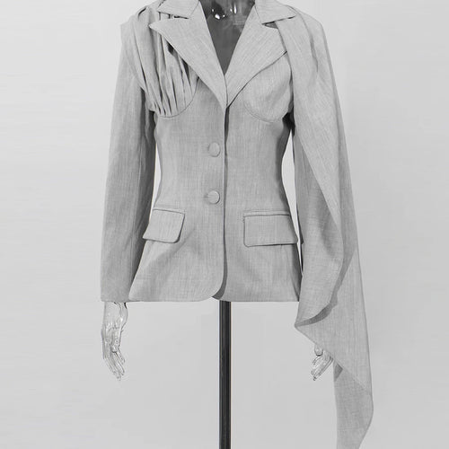 Load image into Gallery viewer, Slimming Spliced Ribbon Temperament Blazers for Women Lapel Long Sleeves Patchwork Folds Blazer Female Clothing New
