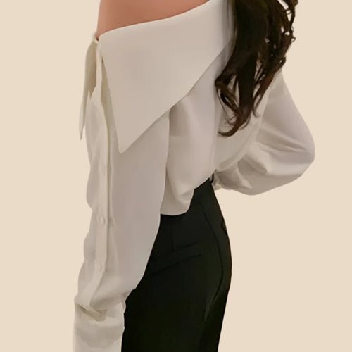 Load image into Gallery viewer, Office Lady Korean Style Black Blouses One Shoulder Sexy Shirts Women Spring Summer Cold Blouse Female Elegant White Tops
