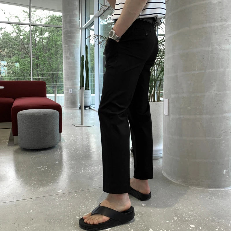 Simple Men's Suit Trosuers Slim Pencil Pants Slim Straight Male Casual Loose Bottoms Korean Style Summer Trend 9C6472