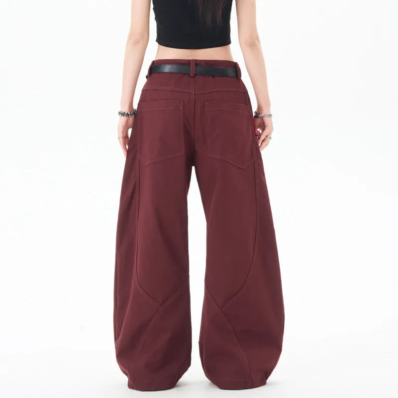 Male Suit Pants American Rivet Curved Knife Trousers Trendy Soid Color Bottoms Loose Design Casual Wide Leg Pant 9W1200