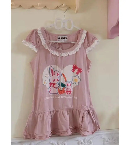 2025 Ropa Mujer Chic Woman T Shirts Japanese Tees Short Sleeve O-neck Summer Camisetas Y2k Tops Cartoon Lace Bow Sweet Tshirts