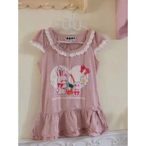 Load image into Gallery viewer, 2025 Ropa Mujer Chic Woman T Shirts Japanese Tees Short Sleeve O-neck Summer Camisetas Y2k Tops Cartoon Lace Bow Sweet Tshirts
