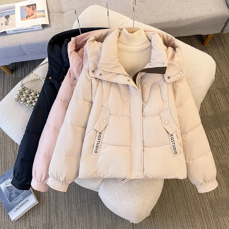 Korean Fashion Women 2024 New Black Beige Elegant Plus Size Jacket Winter Pink Thick Short Down Cotton Coat Casual Simplicity