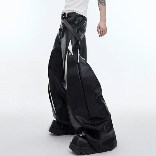 Load image into Gallery viewer, Pleated Men&#39;s PU Leather Pants Personality Contrast Color Metal Button Design Male Wide Leg Trousers Punk Spring 9C4724
