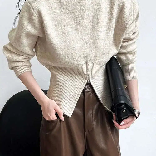 Load image into Gallery viewer, Gray Hen Zipper Big Size Knitting Sweater Round Neck Long Sleeve Women Pullovers New Fashion Spring Autumn 2025 1DH1073
