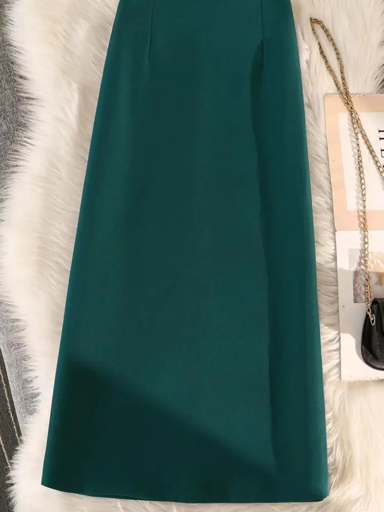 High Waist Zipper Back Split Suit Skirt For Women Spring Autumn 2023 New Solid Pencil Skirts Office Ladies Casual Straight Skirt