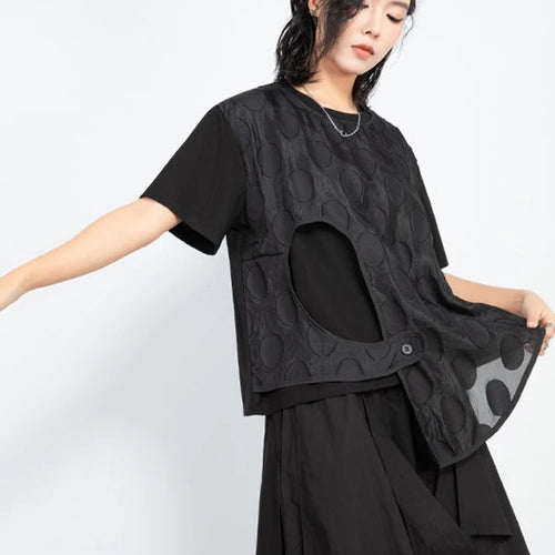 Load image into Gallery viewer, Women White Dot Printed Irregular Big Size T-shirt New Round Neck Short Sleeve Fashion Tide Spring Summer 2025 1DJ1011
