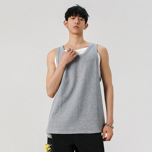 Load image into Gallery viewer, Men&#39;s Vest Fake Two Pieces Sleeveless T-shirt Solid Color Pullover T-shirts Casual Men Top Summer Trend 2025 9W1298
