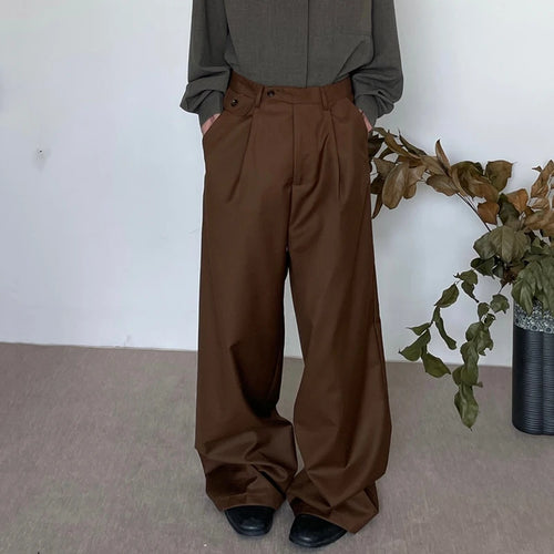 Load image into Gallery viewer, Korean Style Men&#39;s Suit Pants Pleated Soldi Color Droop Straight Business Casual Wide Leg Loose Male Trousers Tide 9C8870
