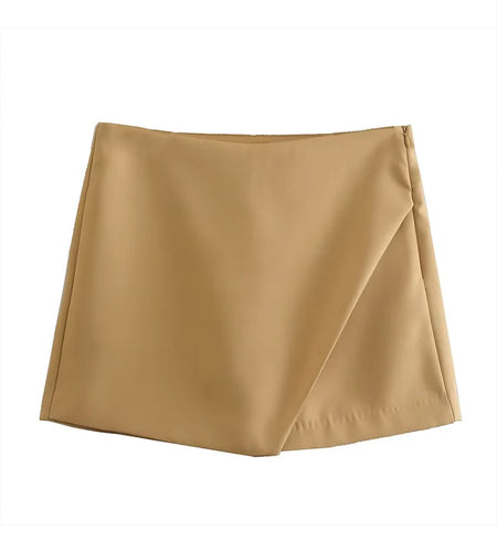Women Fashion Candy Color Asymmetrical Shorts Skirts Lady Zipper Fly Pockets Hot Shorts Chic Pantalone