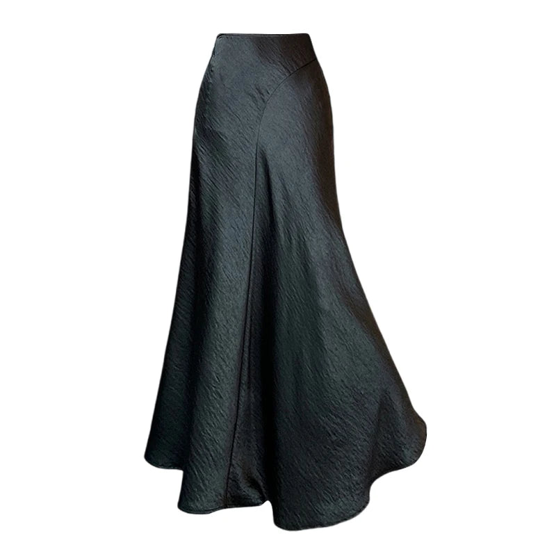 Spring Summer Solid High Waist Wrap Hip Pleated Fishtail Long Skirt Korean Fashion Women Versatile A-line Half Skirt Popular New