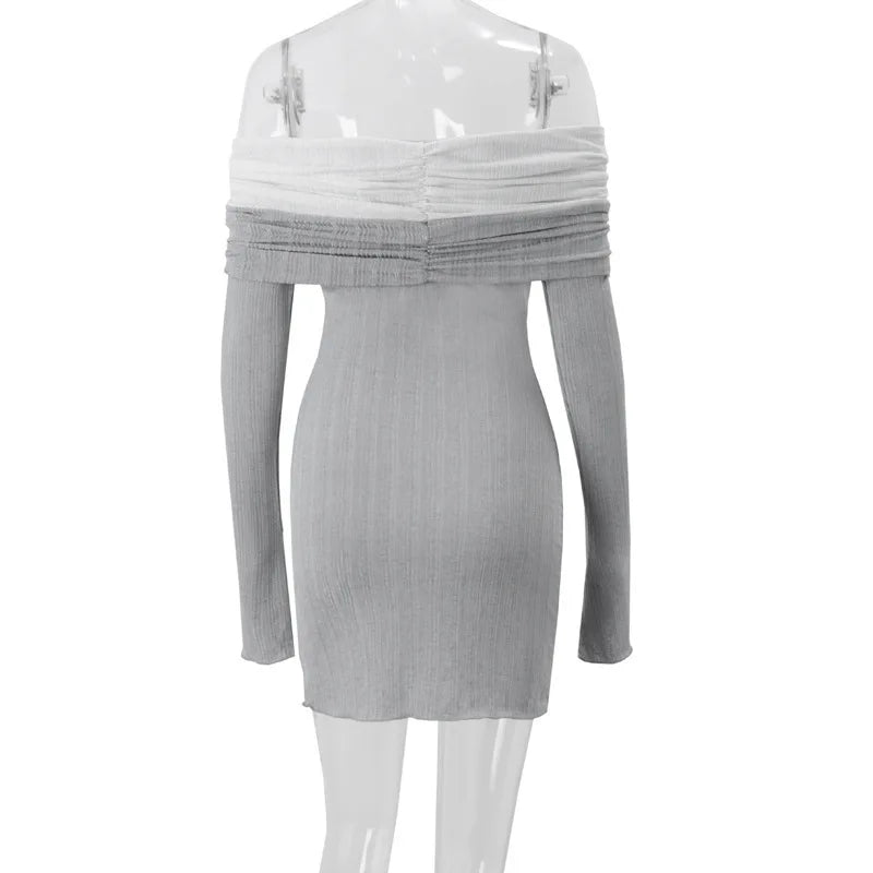 Off-shoulder Long Sleeve Sexy Mini Dress For Women Autumn New Strapless Backless Bodycon Club Party Sexy Dress Elegant