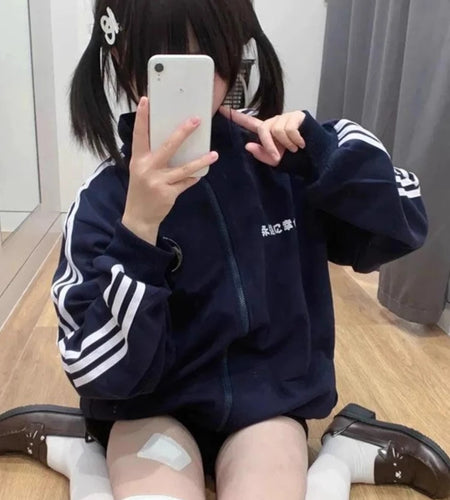 Preppy Style Women Hoodies Streetwear Cartoon Stand Neck Y2k Coats 2024 Ropa Mujer Casual Fashion Zipper Cute Sweatshirts Tops