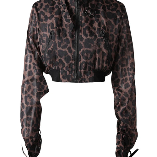 Load image into Gallery viewer, Black Leopard Printed Thin Short Jacket New Stand Collar Long Sleeve Women Coat Fashion Tide Spring Summer 2025 CPG3170
