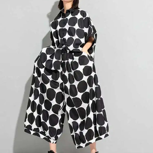 Load image into Gallery viewer, High Elastic Waist Black Dot Printed Long Wide Leg Trousers New Loose Fit Pants Women Fashion Spring Autumn 2025 1DE6981
