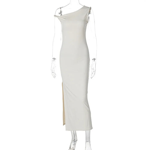 Load image into Gallery viewer, Inclined Shoulder Backless Slit Maxi Dress For Women Fashion Diagonal Collar Sleeveless Bodycon Sexy Long Dress Elegant
