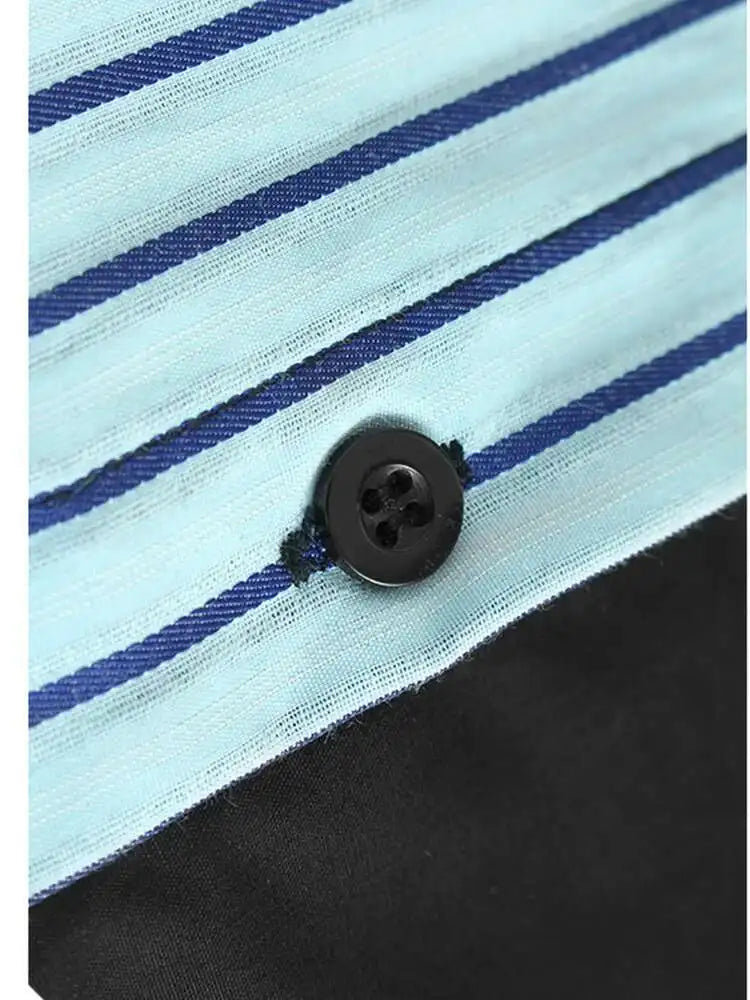 Women Black Striped Spliced Big Size Casual Blouse New Lapel Long Sleeve Shirt Fashion Tide Spring Autumn 2025 1DH6908