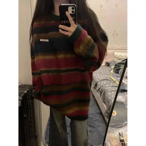 Load image into Gallery viewer, Fashion Tops 2024 Women Oversized Sweater Sueter Mujer Casual Striped Jumper Streetwear Fashion Kntting Pullovers Pull Femme
