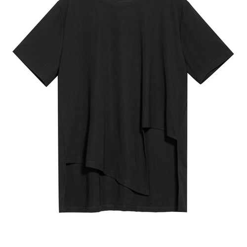 Load image into Gallery viewer, Women Black Irregular Hem Big Size Casual T-shirt New Round Neck Short Sleeve Fashion Tide Spring Summer 2025 1DJ1743
