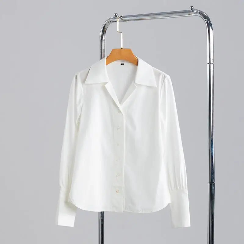 Korean Version Women White Single Breasted Shirt Autumn Winter Long Sleeve Elegant Versatile Festival Top New Streetwear Blouses