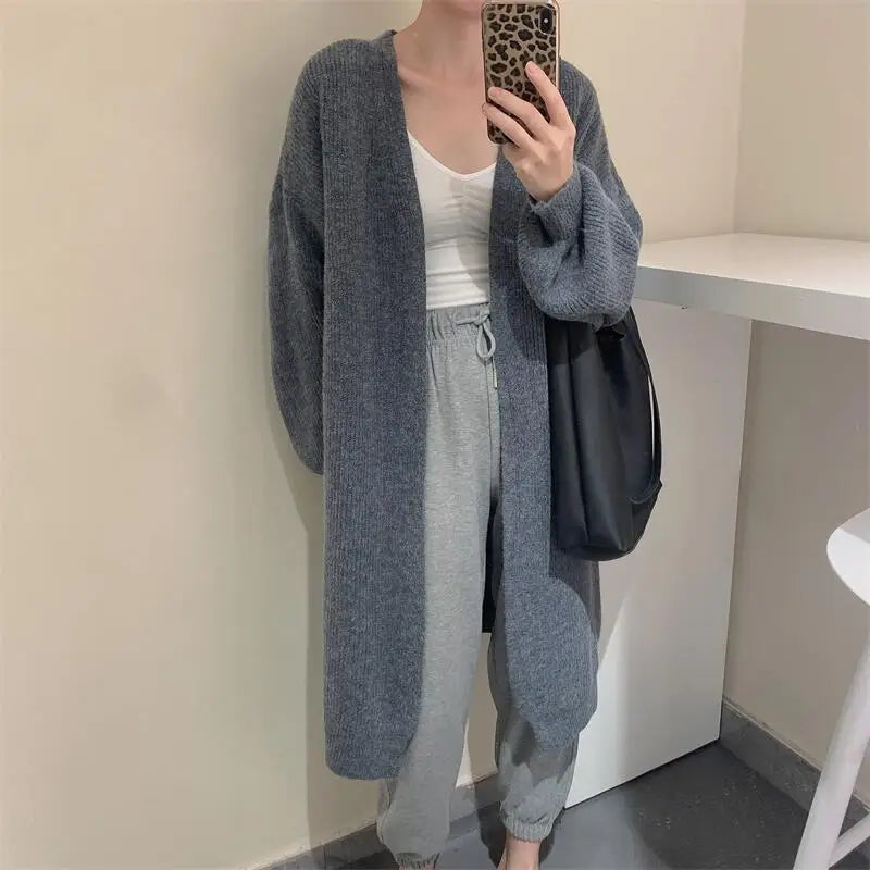 Autumn Winter Korean Fashion 2024 New Solid Elegant Long Sleeves Crochet Sweater Women V Neck Cardigan Knitting Tops Simplicity