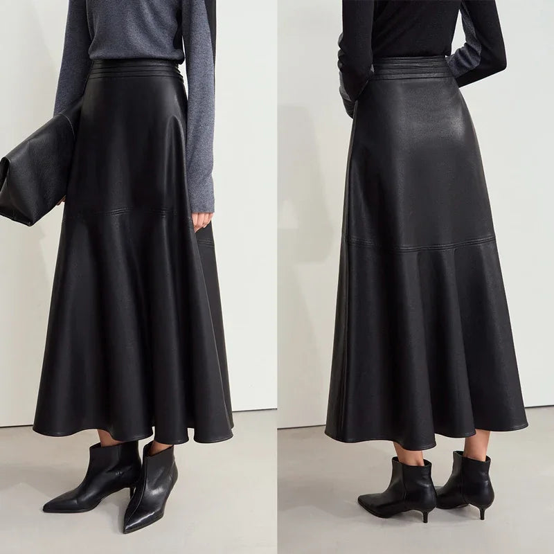 Minimalist Elegant Commuter Environmentally Friendly PU Leather Skirt 2024 Winter New Women's Loose A-shaped Skirt 12444181