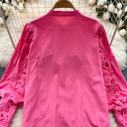 Load image into Gallery viewer, French Women Solid Lace Single Breasted Shirt 2024 Spring Autumn Vintage Ladies Long Sleeve Festival Blouses Fashion Tops Simple
