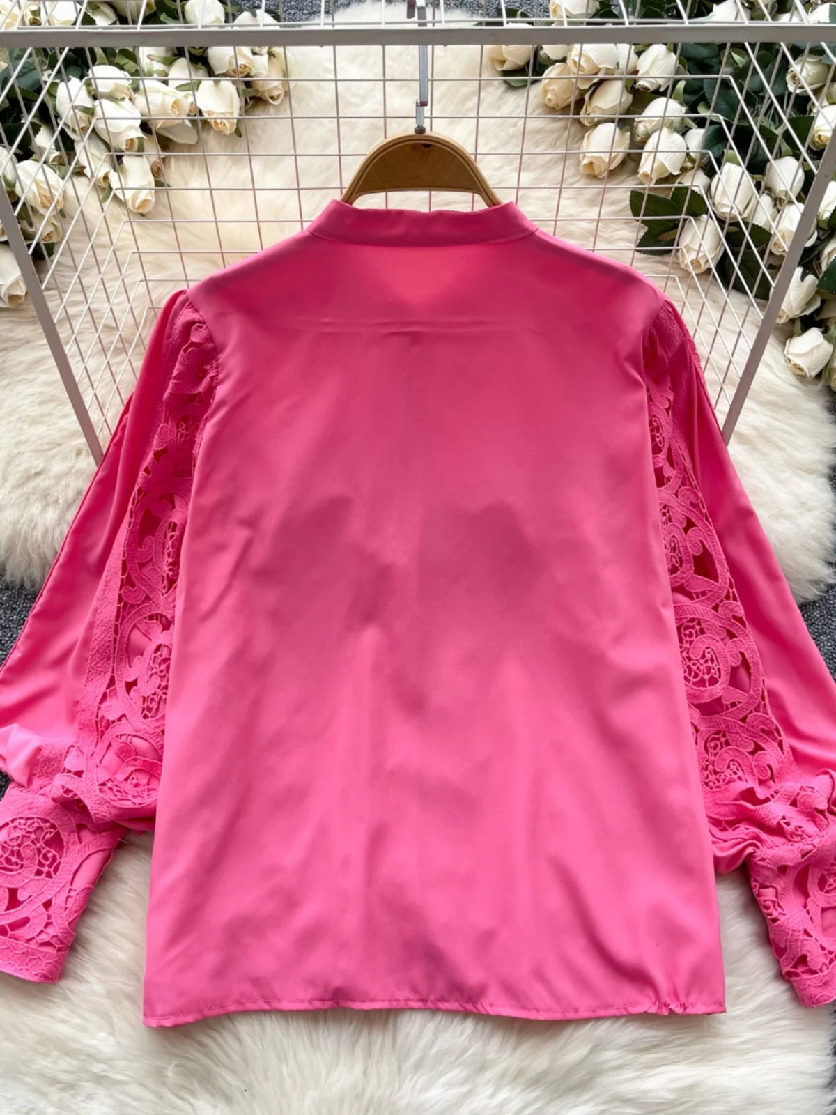 French Women Solid Lace Single Breasted Shirt 2024 Spring Autumn Vintage Ladies Long Sleeve Festival Blouses Fashion Tops Simple