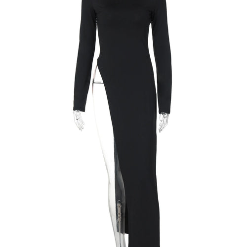 Load image into Gallery viewer, Fashion Solid O Neck Long Sleeve Slit Sexy Bodycon Maxi Dress Fall Winter Women Y2K New Outfits Evening Party Vacation
