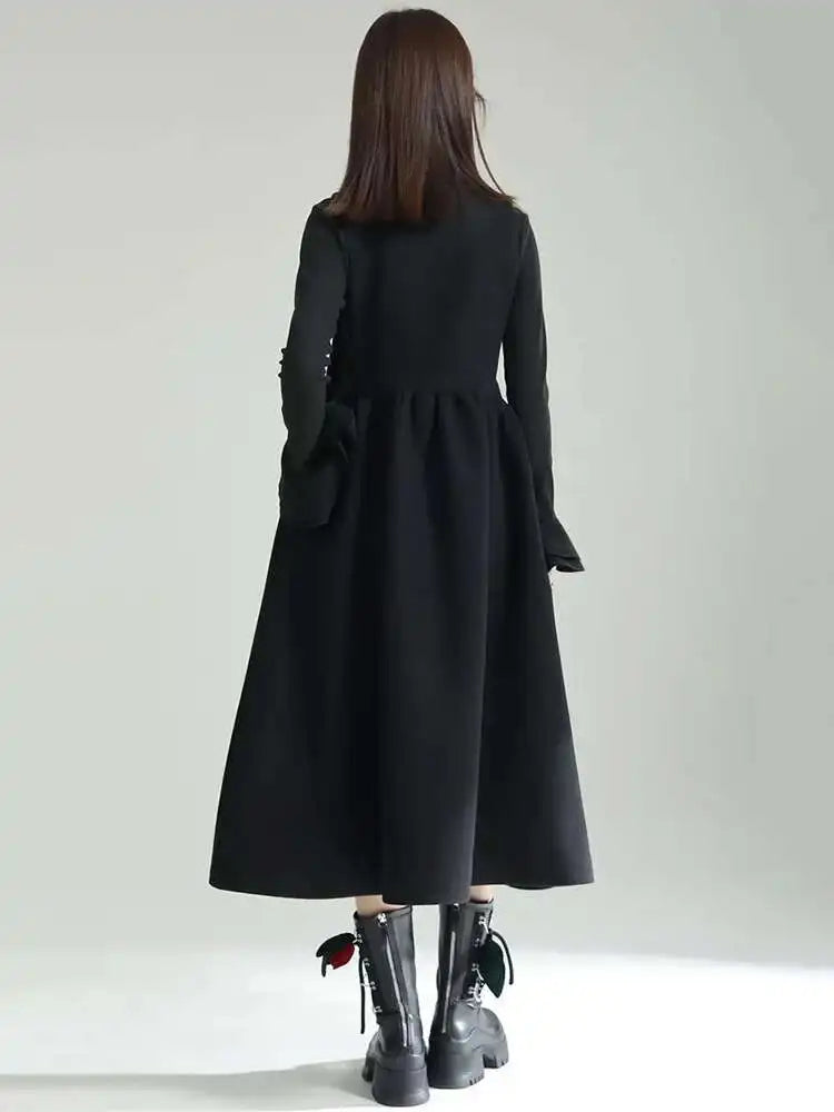 Women Gray Bow Bandage Spliced Long Elegant Woolen Dress New Sleeveless Loose Fit Fashion Tide Autumn Winter 2025 1DF3527