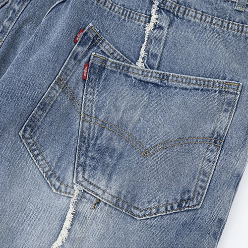 Load image into Gallery viewer, Men&#39;s Jeans Edge Splicing Design New American Style Washed Straight Wide Leg Line Trendy Male Casual Toursers Summer 9W1887
