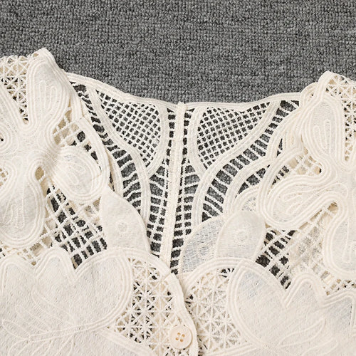 Load image into Gallery viewer, Women Beige Lace Hollow Out Big Size Elegant Blouse New V-neck Long Sleeve Shirt Fashion Tide Spring Autumn 2025 27X2858
