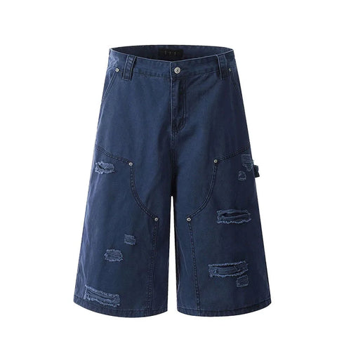 Load image into Gallery viewer, Men's Jeans New American Washed Distressed Denim Shorts High Street Loose Wide Leg Cropped Pants Solid Color Bottoms 9W1715
