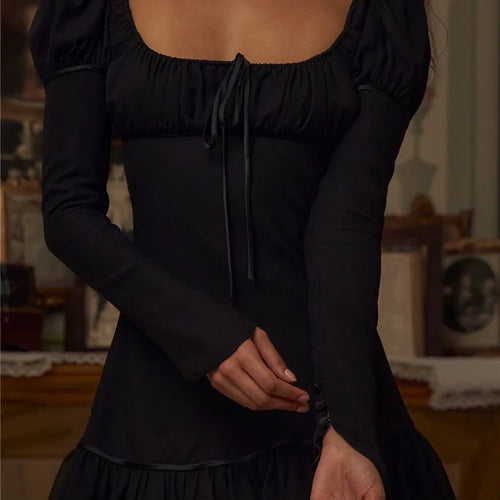 Load image into Gallery viewer, Long Sleeve Ruffled Sexy Mini Dress For Women Fashion Square Collar Backless Lace-up Bodycon Club Party Dress Elegant
