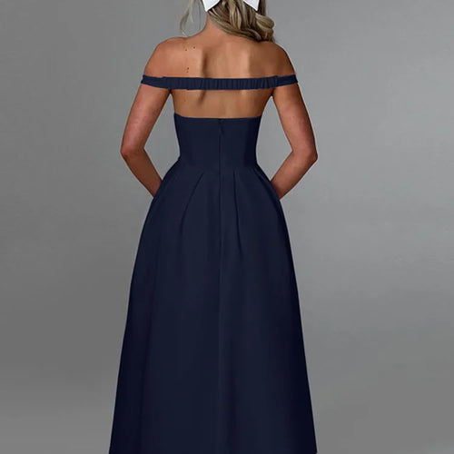 Load image into Gallery viewer, Off-shoulder Backless Pleated Maxi Dress Women Fashion Strapless Sleeveless High Waist A-line Club Long Dress Elegant
