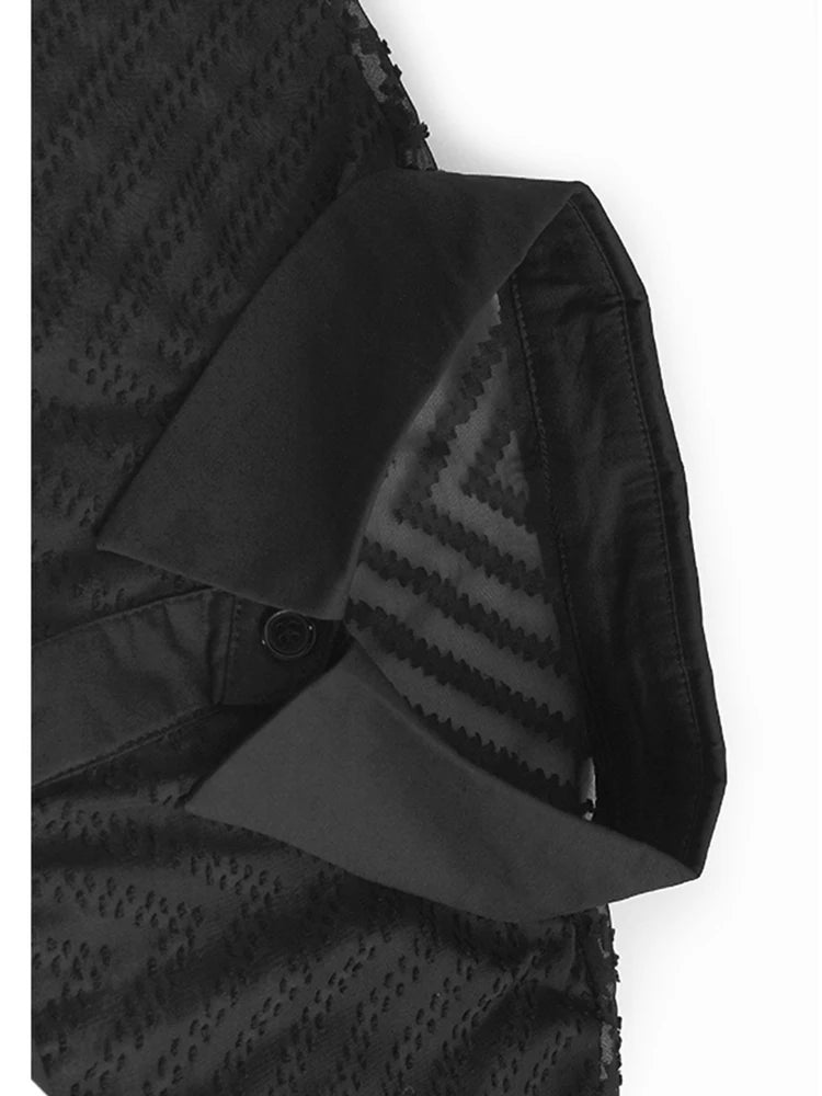 Women Blue Grid Hollow Out Big Size Midi Shirt Dress New Lapel Short Sleeve Fashion Tide Spring Summer 2025 1DJ1208