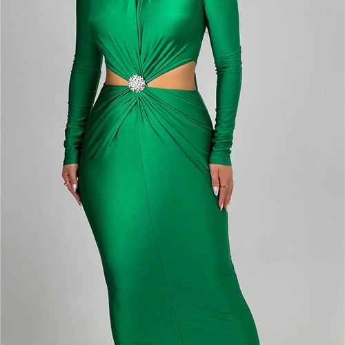 Load image into Gallery viewer, Elegant Hollow Out Sexy Maxi Dress For Women Autumn Winter New Turtleneck Long Sleeve Bodycon Club Party Evening Dress
