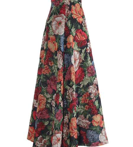 High Waist Flower Jacquard Vintage Elegant A-line Midi Half-body Skirt Women Fashion Tide New Spring Autumn 2025 1DH9408